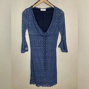 Byer Too! Y2K navy blue floral knee length dress 3/4 flutter sleeve medium med M